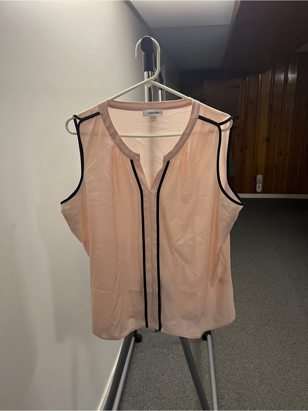 Calvin Klein Blush Pink Sleeveless Shell with Black Trim